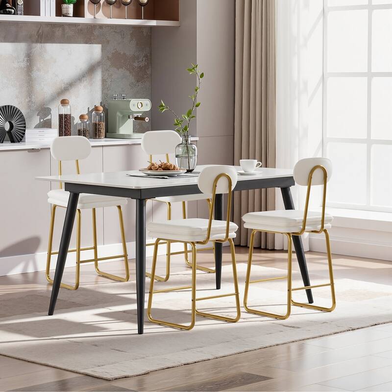 VECELO PU Leather Dining Chairs Set of 2/4/6 Modern Kitchen Island Stools with Backrest & Footrest Counter Height Bar Stools - Set of 4 - White