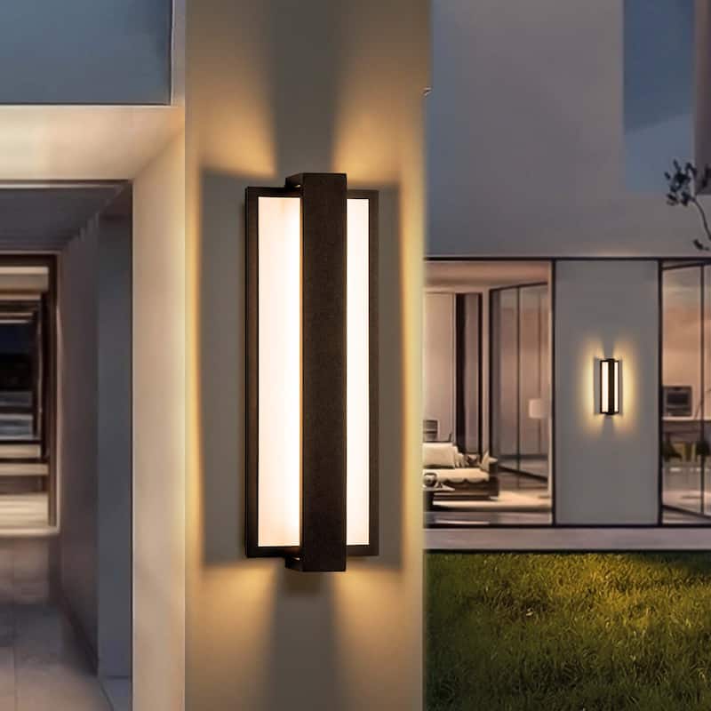 1-Light Modern Black Aluminum Integrated LED IP54 Waterproof Outdoor Wall Light - 13.5 in. H x 4.7 in. W x 2.6 in. D
