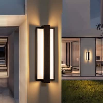 1-Light Modern Black Aluminum Integrated LED IP54 Waterproof Outdoor Wall Light - 13.5 in. H x 4.7 in. W x 2.6 in. D