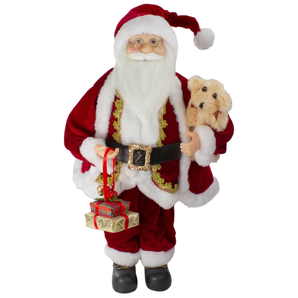 18" Standing Santa with a Plush Brown Bear Christmas Figure Decoration