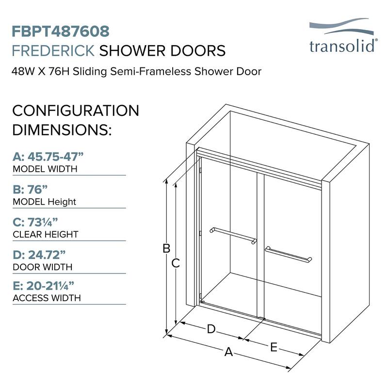 Frederick 47 in. W x 76 in. H Sliding Semi-Frameless Shower Door in Brushed Nickel with Clear Glass - 48 x 76 - 48 x 76