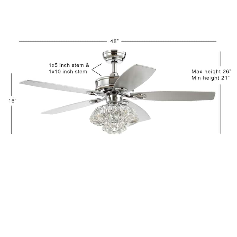 Moravia 48" 3-Light Glam Crystal Drum LED Ceiling Fan With Remote, Chrome by JONATHAN Y