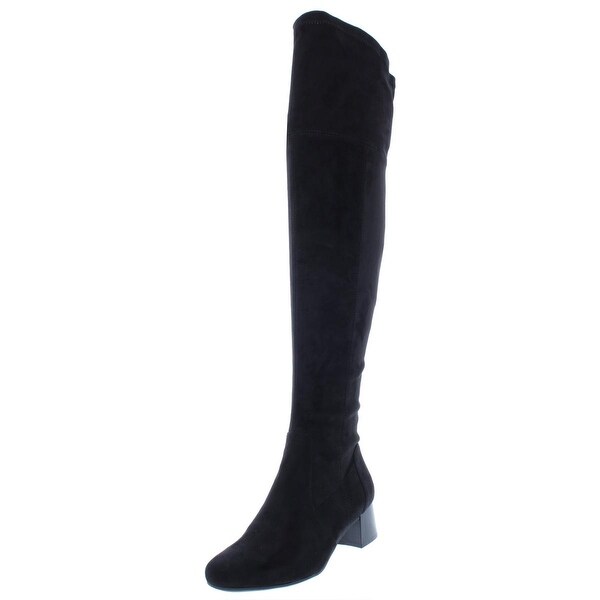 The-Knee Boots Faux Suede Stacked Heel 