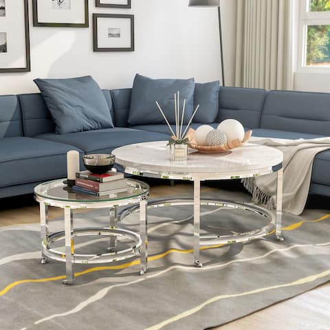 Furniture of America Qule Contemporary White 34-inch Nesting Coffee Table