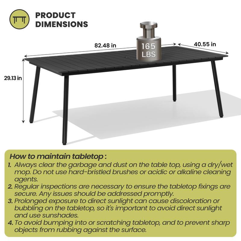 Crestlive Products Outdoor Rectangle Aluminum Dining Table with Umbrella Hole
