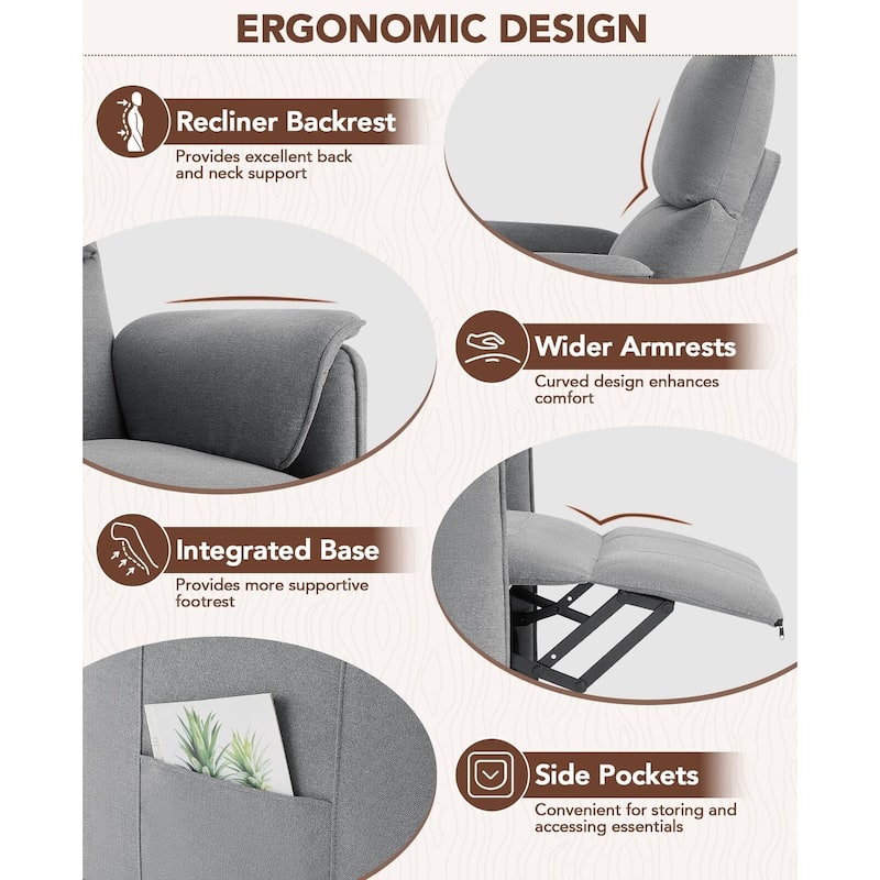 Recliner Chair, Electric Adjustable Recliners Home Seating with Thick Seat Cushion and Backrest
