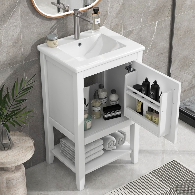  Iwell Under Sink Storage Cabinet with 2 Doors and Shelf,  Pedestal Sink Bathroom Vanity Cabinet, Space Saver Organizer, White : Home  & Kitchen