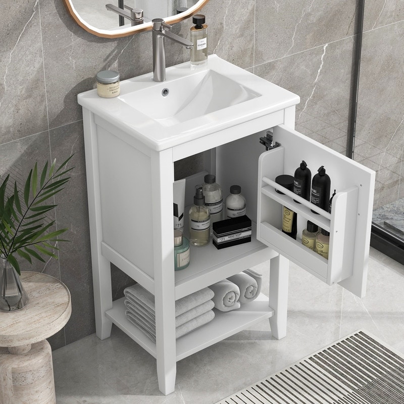 Home Bathroom Vanity 20 Inch Small Bath Vanity with Sink Modern Sink Cabinet with Soft Closing Door Storage Rack Open Shelf