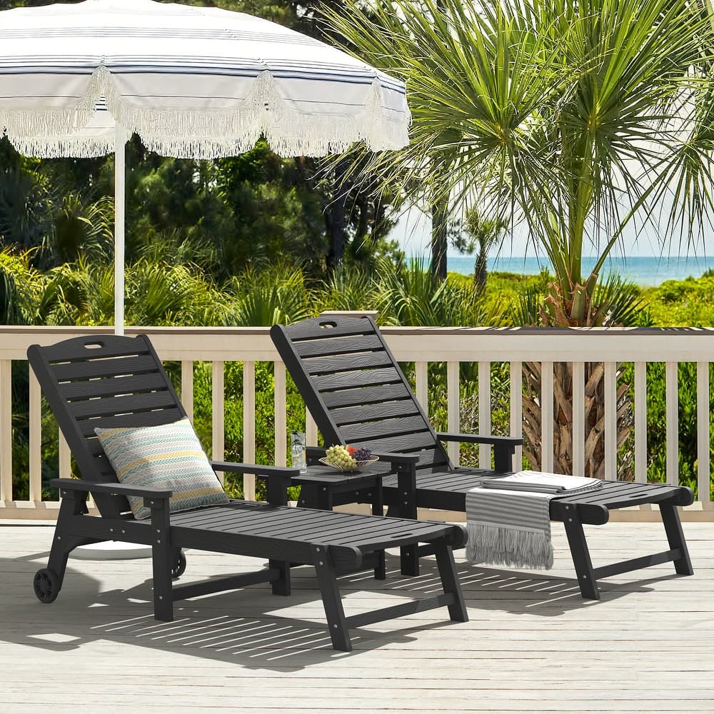 Patio Adjustable Wheeled Chaise Lounge Chairs with Arms for Deck, Backyard, or poolside (Set of 2) - 78.9"L x 24"W x 39.7"H