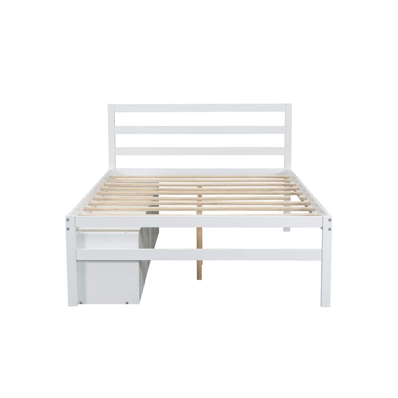 Wood Platform Bed with Removable Storage Shelves and Two Drawers