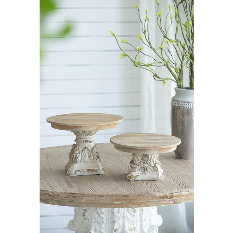 Wooden Round Dining Table Plate Stand - 10.5" - Brown and White