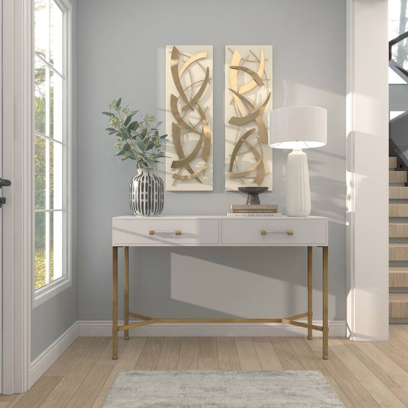 Gold Metal Dimensional Abstract Wall Decor with Black or White Wood Backing (Set of 2)