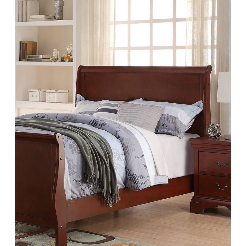 Twin Size Dark Cherry Sleigh Design Bedframe with Rubberwood and Plywood