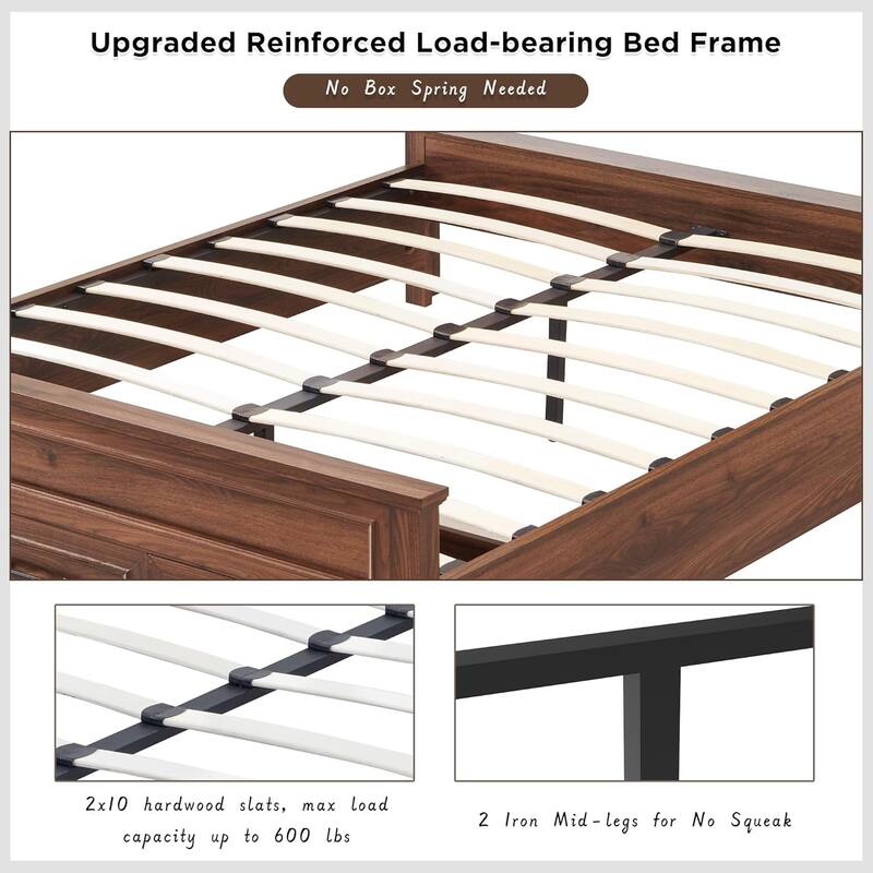 Farmhouse Queen Wood Bed Frame with 52" Tall Headboard & Footboard