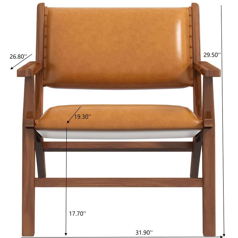 GDFStudio - Hendrix Mid-Century Modern Genuine Leather Upholstered Arm Chair for Bedroom, Living Room, Hallway - 32"W