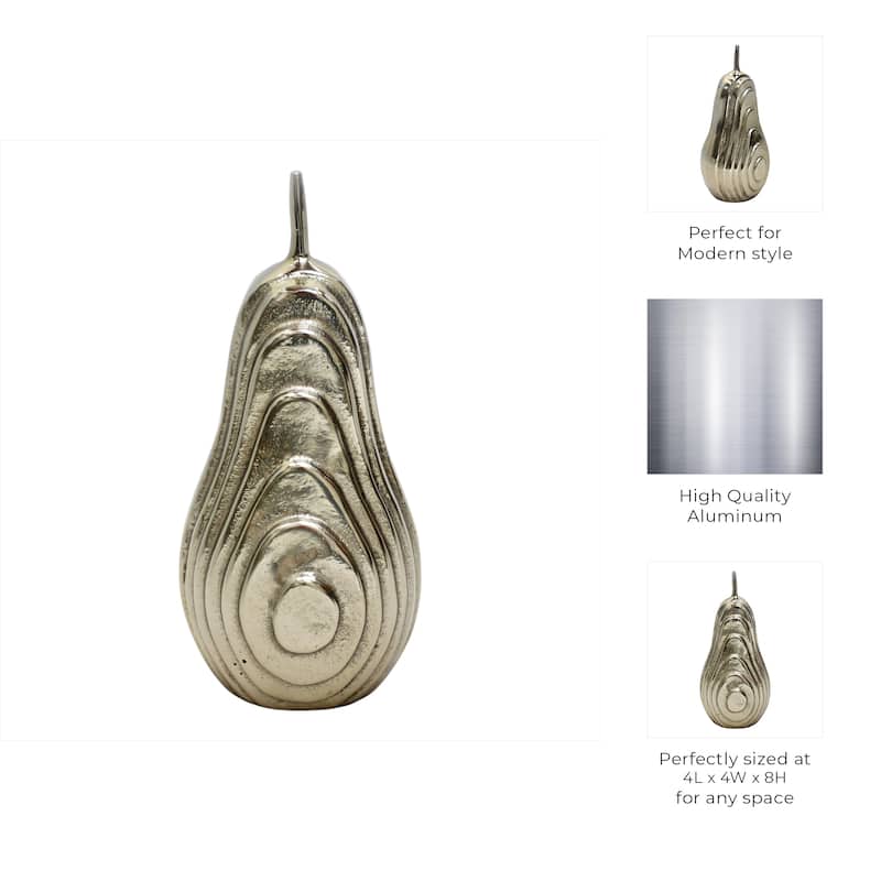Aluminum Oval Pear Sculpture with Modern Textured Design - 8" Gold - 4" x 4" x 8"