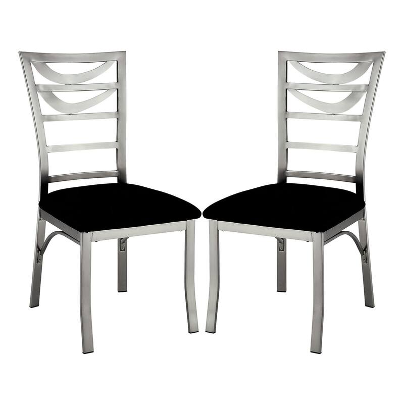Set of 2 Black Microfiber and Metal Side Chairs in Silver
