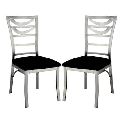 Set of 2 Black Microfiber and Metal Side Chairs in Silver