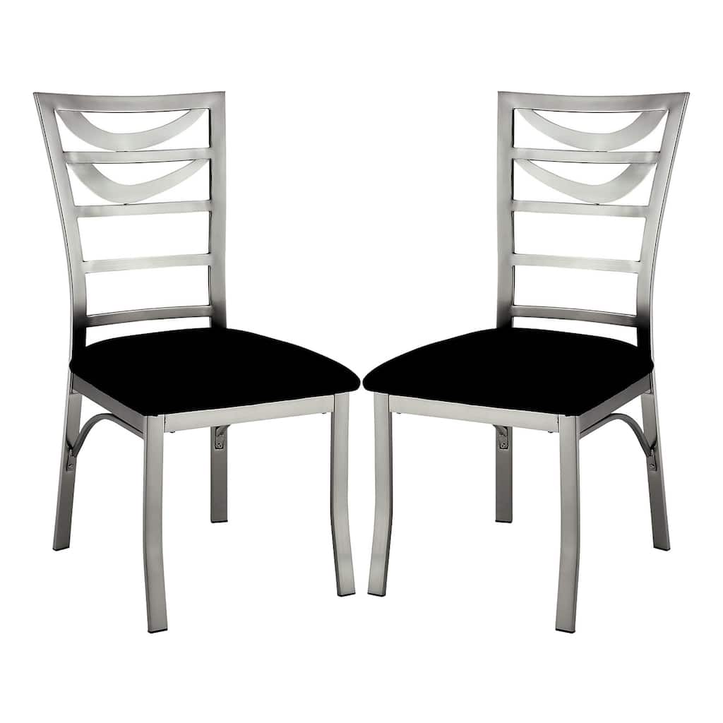 Set of 2 Black Microfiber and Metal Side Chairs in Silver