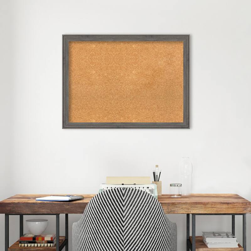 Regis Barnwood Narrow Wood Framed Natural Corkboard Bulletin Board