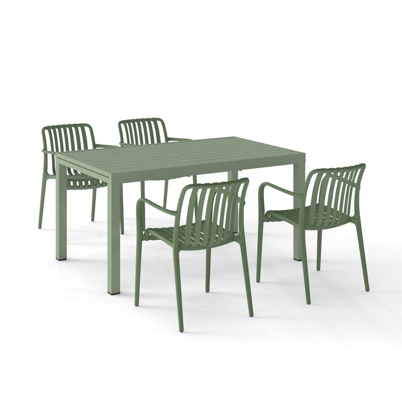 Outdoor Dining Set 5-Piece Stackable Plastic Lightweight Dining Armchair and Extendable Dining Table