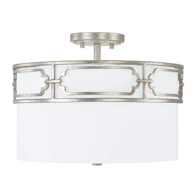 Merrick 3-light Dual Mount Semi-Flush/ Pendant w/ White Fabric Shade