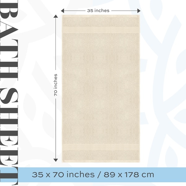 dimension image slide 8 of 19, White Classic Luxury Cotton Oversized Bath Sheet 35x70 - Set of 2