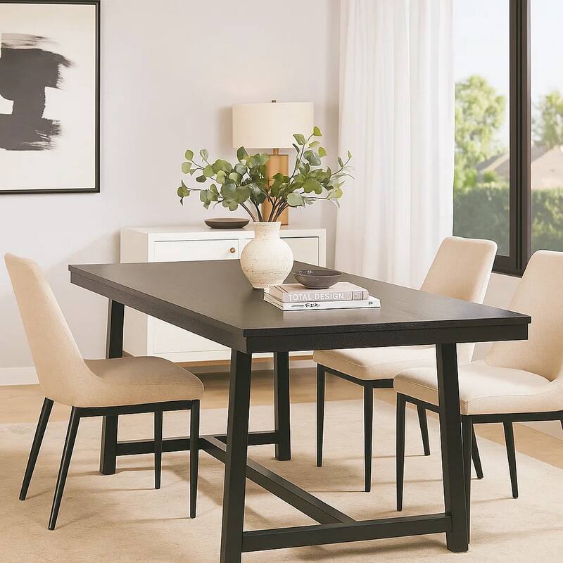 Jory Dining Table, 71 Inch Rectangular Top, Trestle Legs, Modern Black
