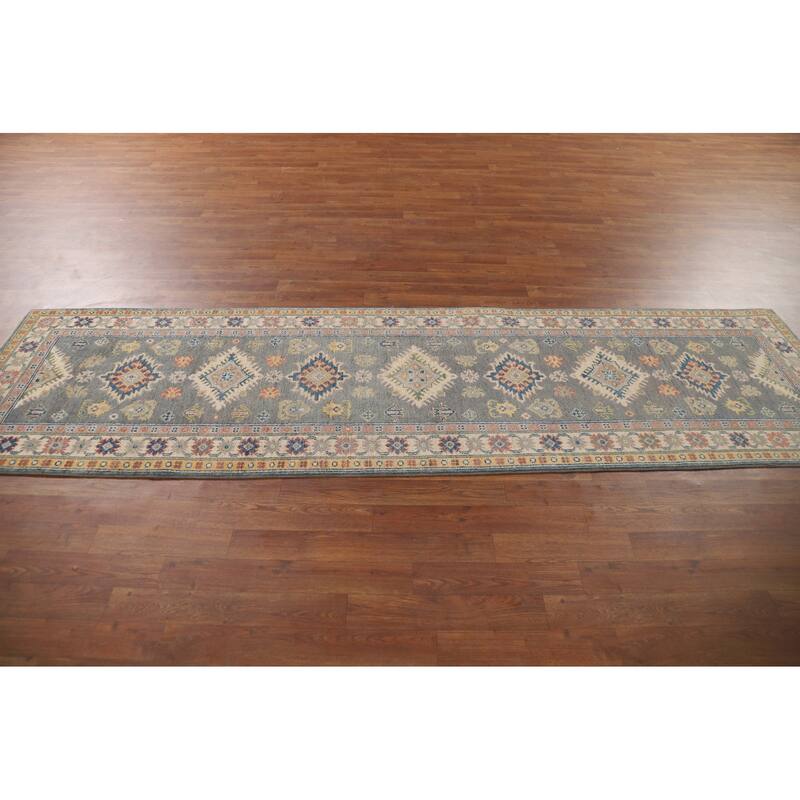 Gray Kazak Runner Rug Hand-Knotted Wool Carpet - 2'7" x 9'7"