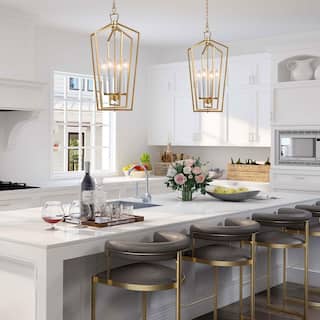 Mid-century Modern 4-light Large Lantern Pendant Island Lights Geomectric Fixtures - W14"xH28.3"