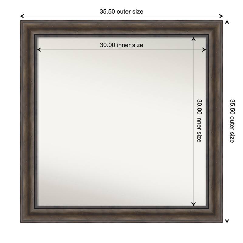 Rustic Pine Brown Framed Non-Beveled Custom Wall Mirror, Bathroom Vanity Mirror - Outer Size: 35.5 x 35.5