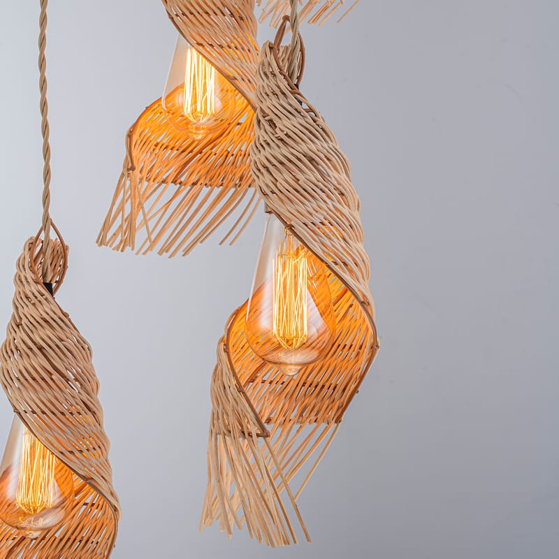 Dena 5-Light Multi Pendant Modern Rattan Cluster Chandelier - 12 Inch Wide