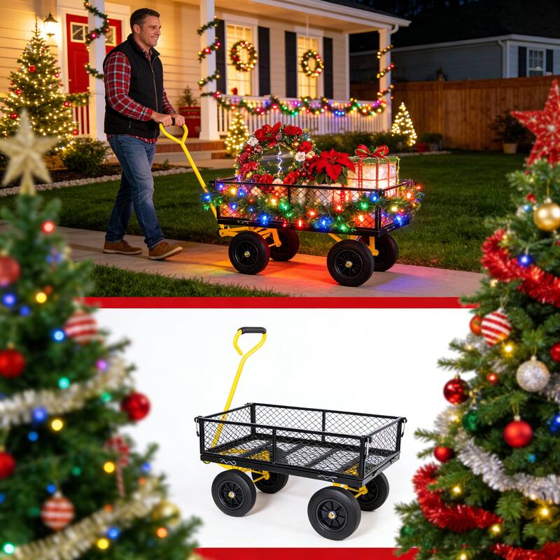 Anmytek Heavy Duty Steel Mesh Utility Wagon with Removable Sides 880 lbs Capacity Garden Cart