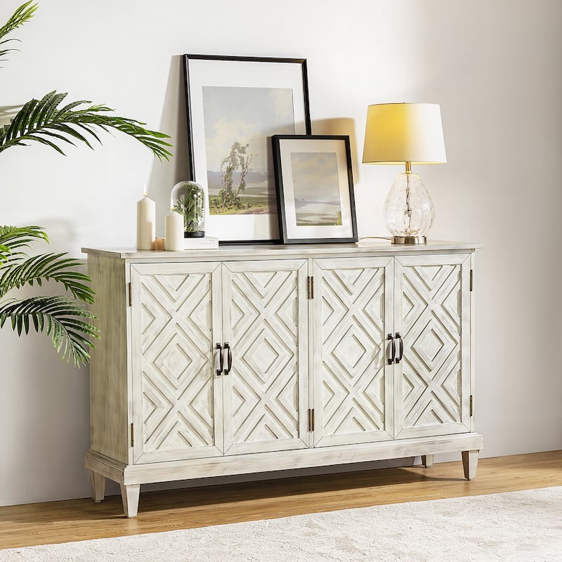 Angel Traditional Distressed Storage Sideboard with Adjustable Shelves by HULALA HOME - White