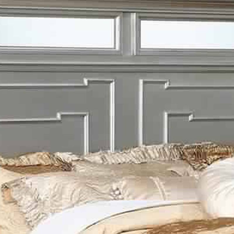 California King Bed with Mirror Paneled Headboard and Footboard, Silver