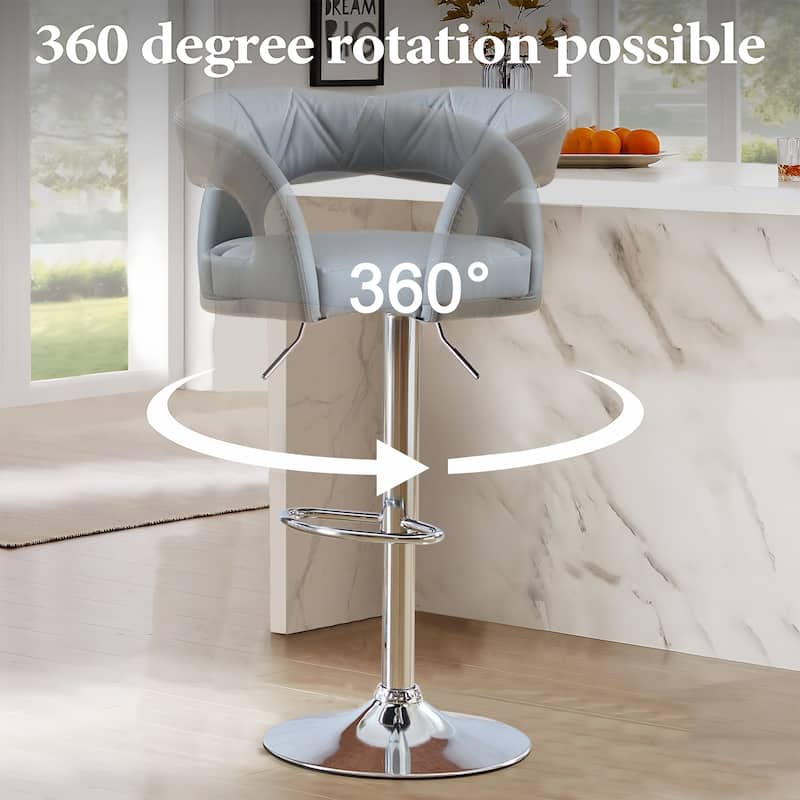 VECELO Set of 2 Rounded Mid-Back Swivel Bar Stools with Adjustable Height 360° Rotation 16" Base with Footrest