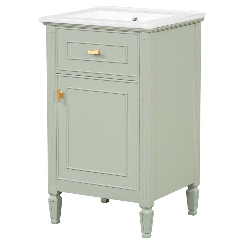20-Inch Bathroom Vanity With Sink, Solid Wood Legs, Adjustable Shelf, Tilt-Out Drawer, Modern Freestanding Cabinet
