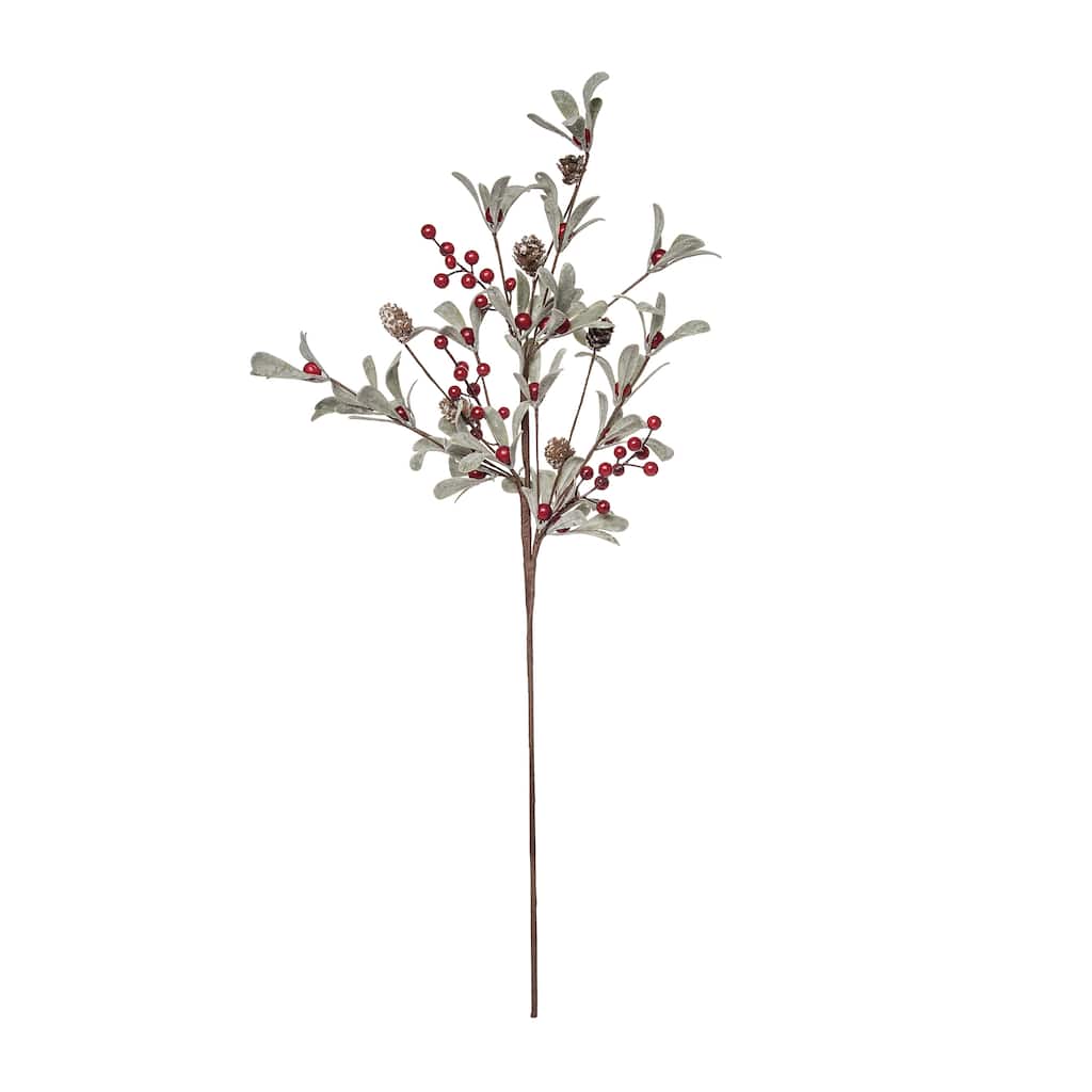 Transpac Artificial 30 in. Green Christmas Red Berry and Lambs Ear Spray