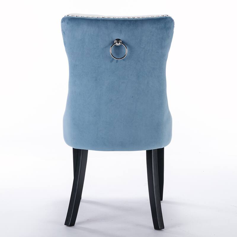 2PCS PU and Velvet Dining Chair with Wood Legs