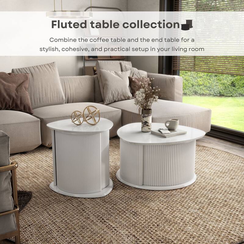 Furniture of America Astra Modern 2-Piece Glossy White Triangle Storage Coffee Table Set
