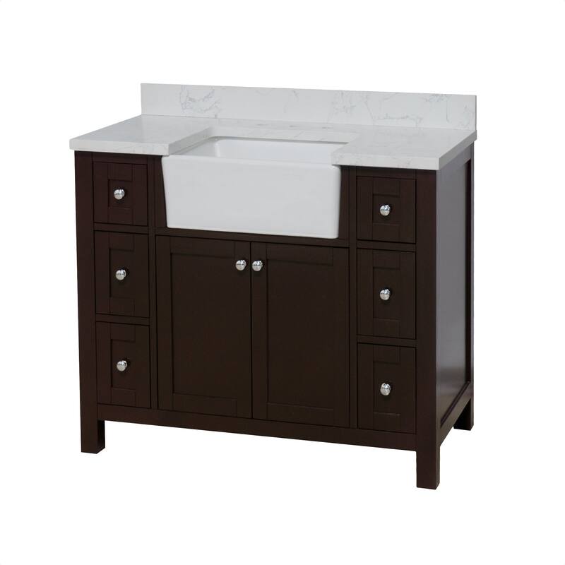 KitchenBathCollection Yorkshire 42" Farmhouse Bathroom Vanity with Engineered Marble Top