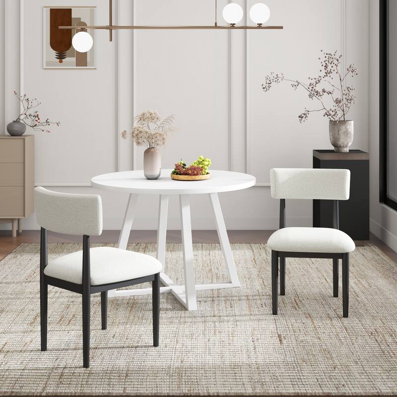 Roundhill Furniture Edo 5-Piece Dining Set, Round Table with 4 Upholstered Chairs,