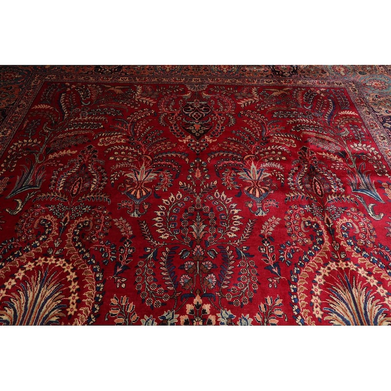 Hand Knotted Sarouk Red, Peach Wool Traditional Oriental Area Rug - 11' 2'' x 15' 9''