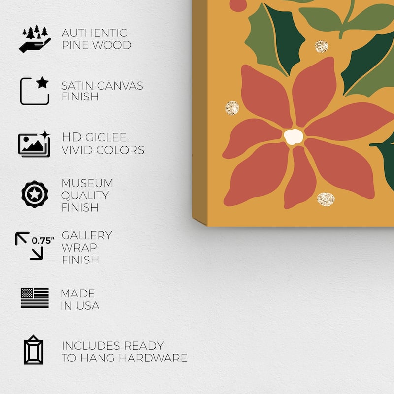 Wynwood Studio Canvas Floral and Botanical Poinsettias Artwork with Glitter Red Modern & Contemporary Wall Art Canvas Print