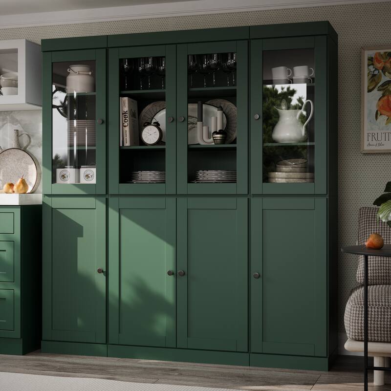 Palace Imports 100% Solid Wood 65" Pantry Cabinet with Clear Glass, Shaker Doors, 2-Drawers and Adjustable Shelves