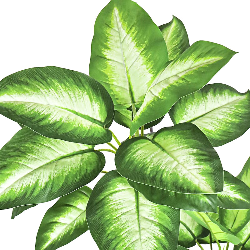 4ft Real Touch Green White Artificial Dieffenbachia Tree in Black Pot - 48" H x 22" W x 22" DP