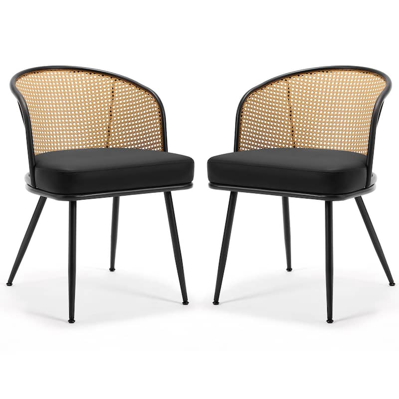 Upholstered Rattan Dining Chairs with Metal Legs Set of 2/4 - 29.92"H x 20.5"W x 23.03"D
