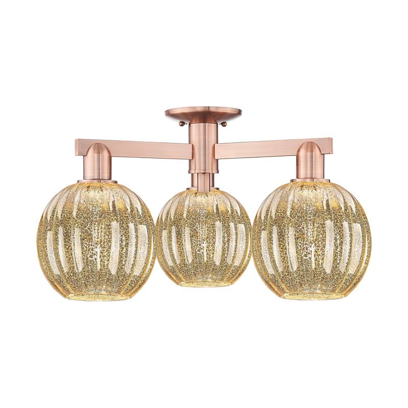 Innovations Lighting Downtown Urban - Preston - 3 Light 25" Globe Shade Semi-Flush Mount