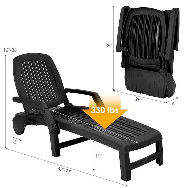 Adjustable Patio Sun Lounger with Weather Resistant Wheels - 65.5" x 29" x16.5"-37" (L x W x H)
