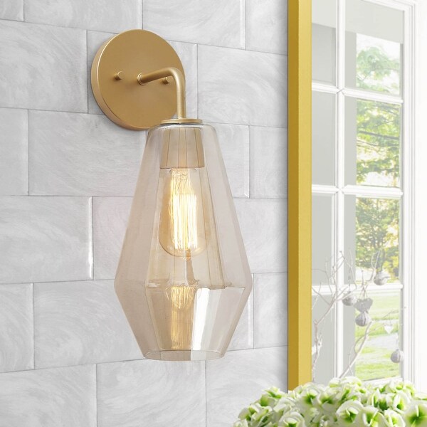 Rella 9 Inch Modern Bathroom Vanity Light Smoked Glass Large Wall Sconces Dimmable Gold L9 x W7 x H16
